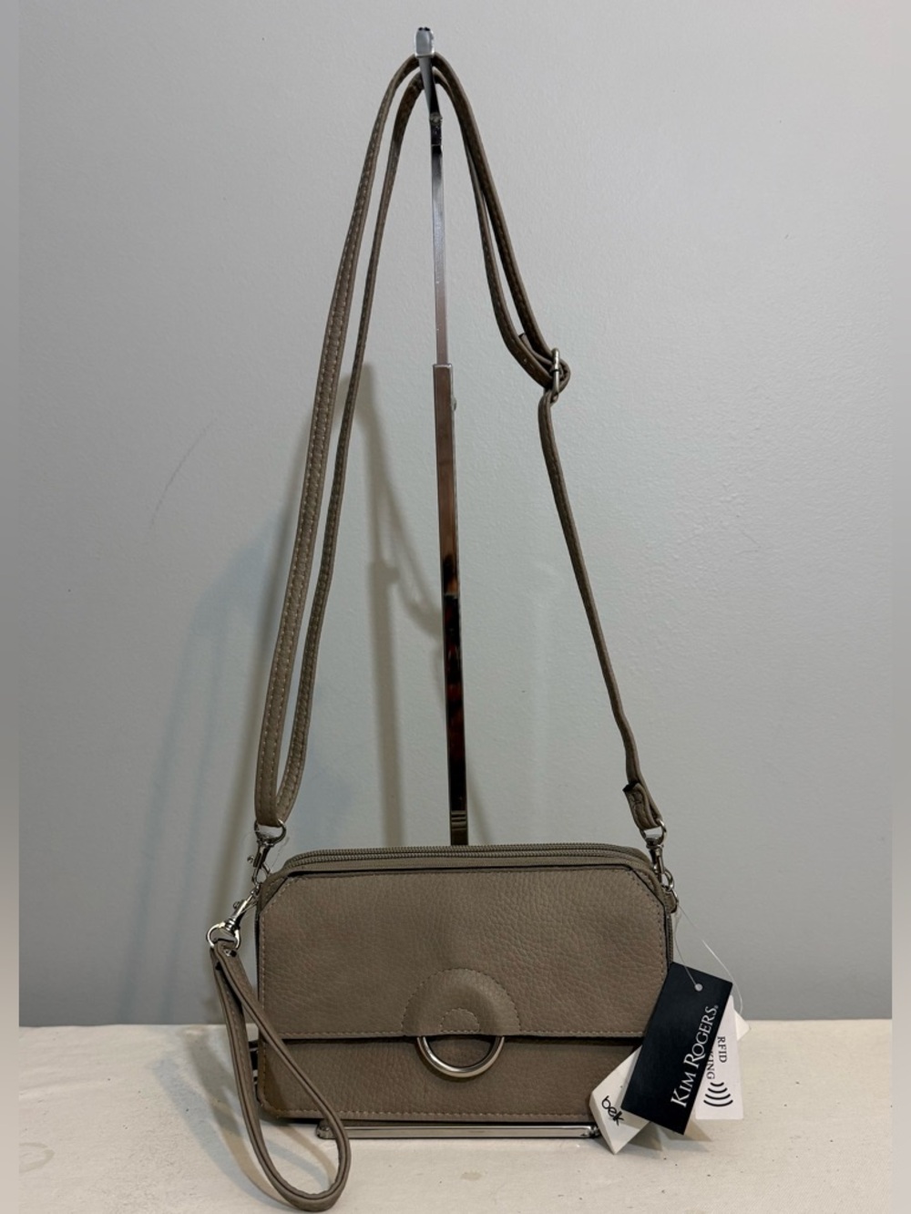 Kim Rogers Taupe/Beige Crossbody Bag Wristlet With Built-in RFID Wallet